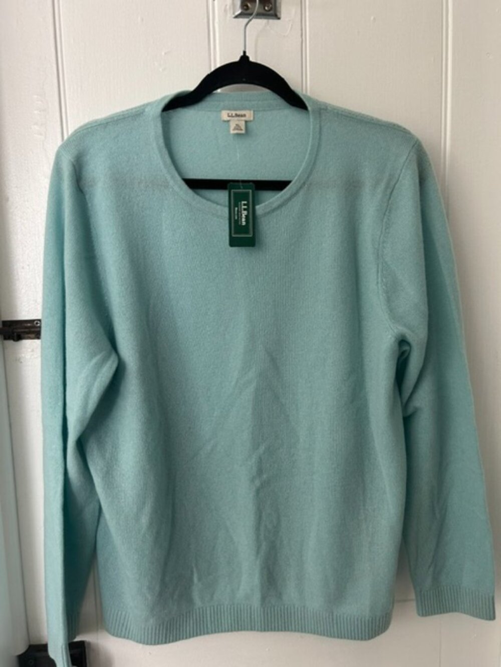 NWT LL Bean 100% Cashmere Crewneck Sweater XL Petite Pale Turquoise